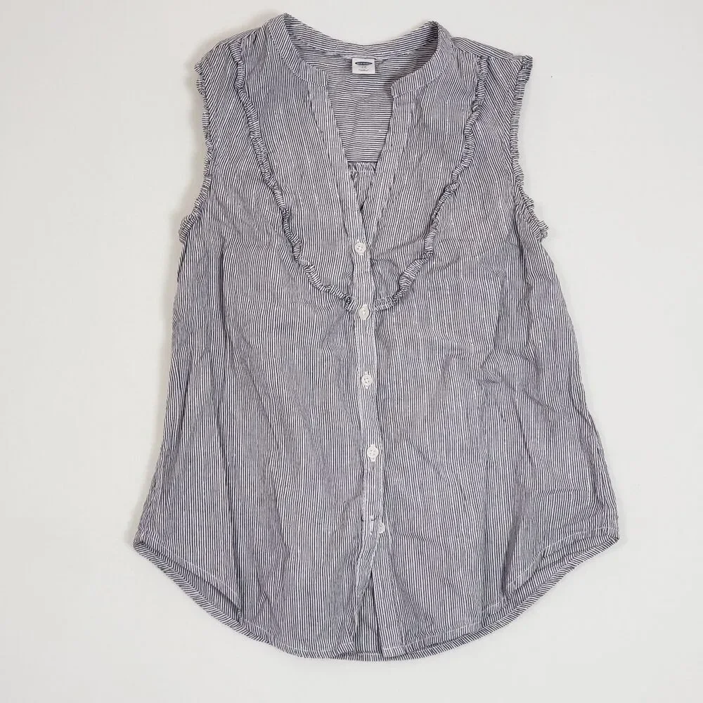 Bundle Old Navy Girls Blue Pinstipe Shirts 14/16 Ruffles Sleeveless Cottagecore